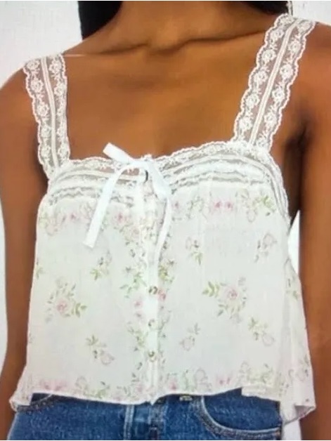 For Love & Lemons White Floral Lace-Trim Cami Top